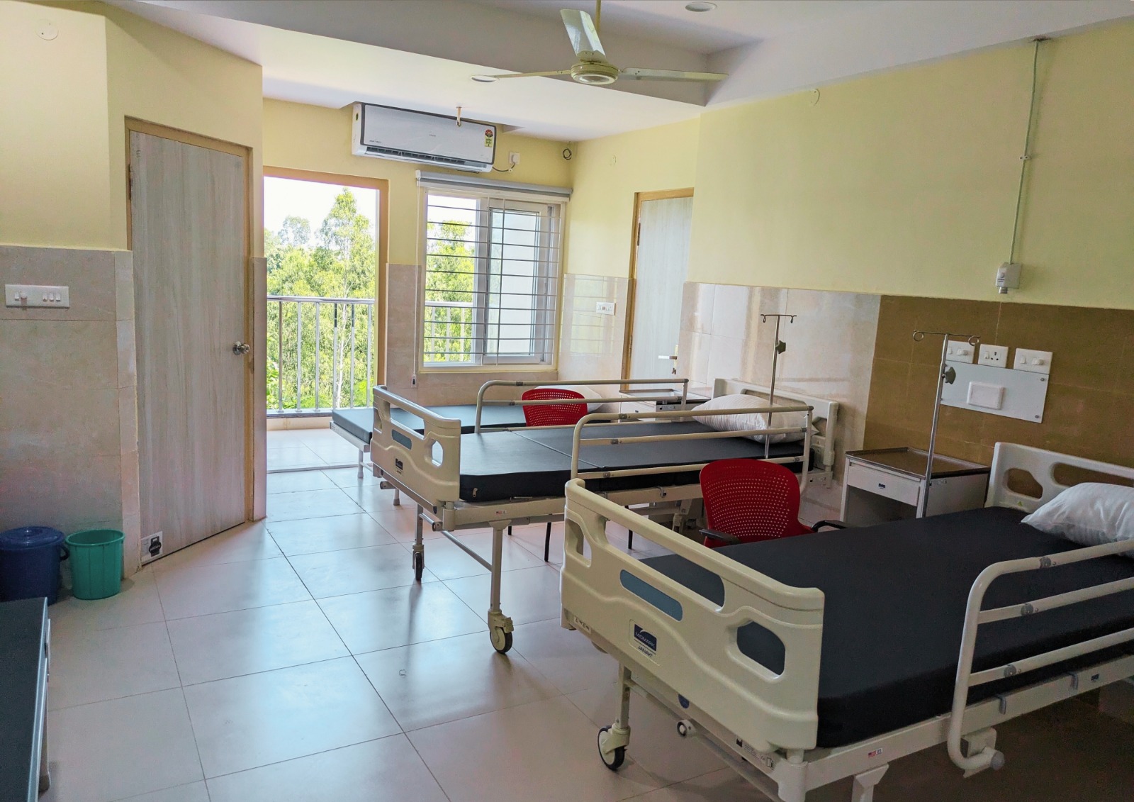 A walkway with a view of the surrounding hills.
